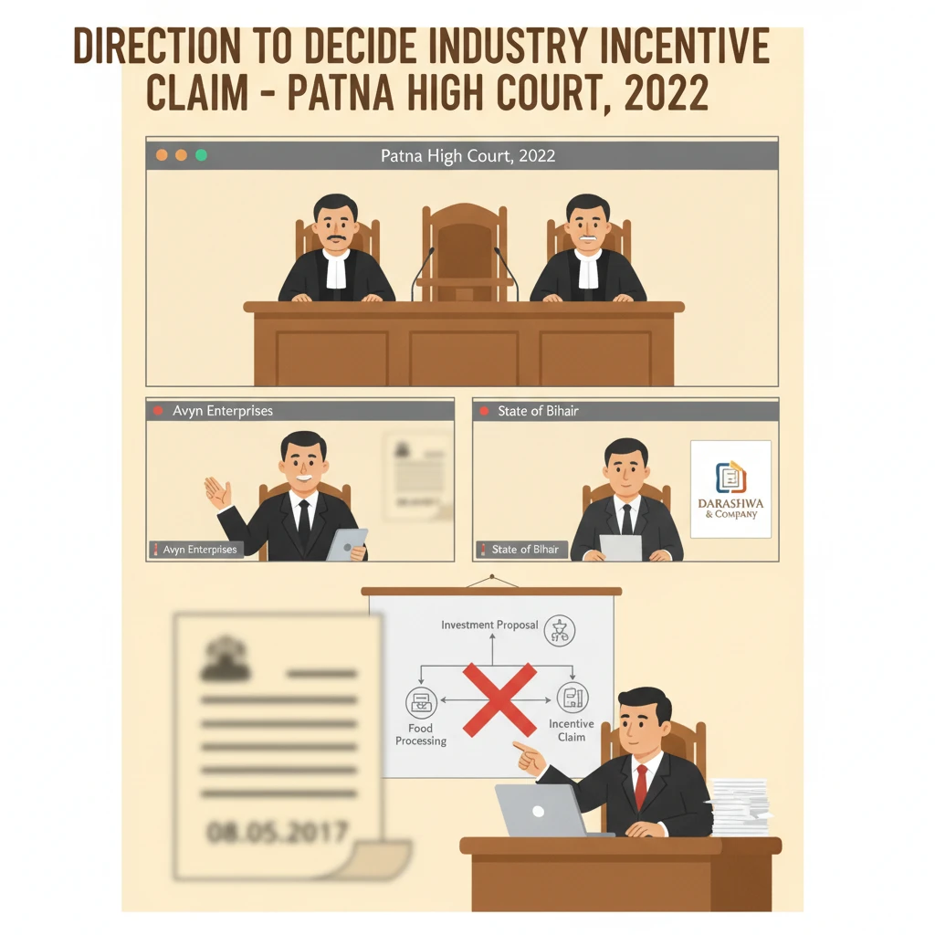 Illustration of Patna High Court reviewing a dispute over Bihar industrial incentives.