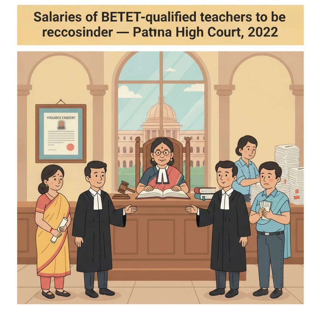 Illustration of Patna High Court examining BETET-qualified teachers’ salary stoppage during vigilance inquiry.
