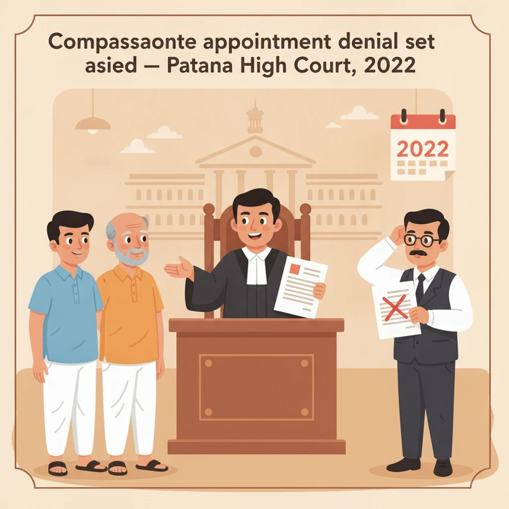 Courtroom themed image representing Patna High Court ruling on compassionate appointment for a municipal worker’s family.