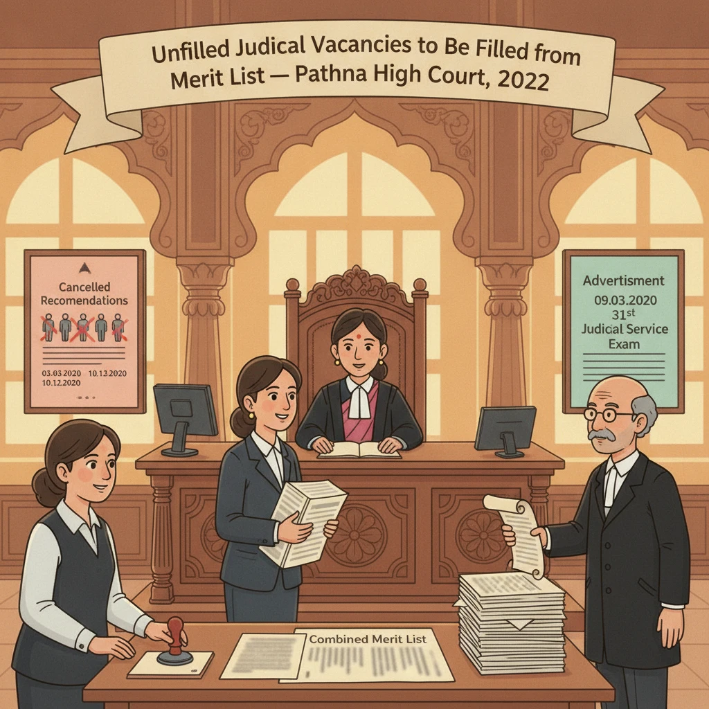 A courtroom scene at Patna High Court illustrating judicial recruitment and vacant judge posts.