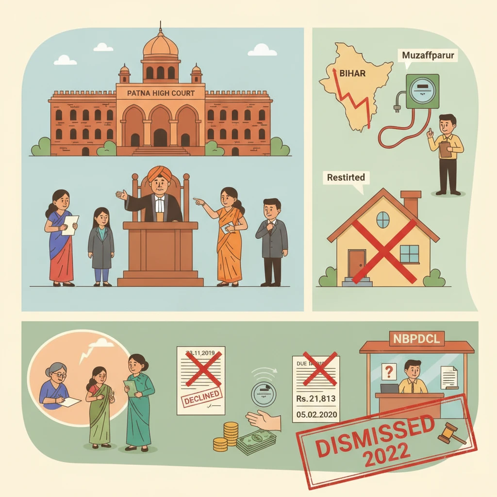 Illustration of Patna High Court examining a dispute over an electricity connection in Bihar.