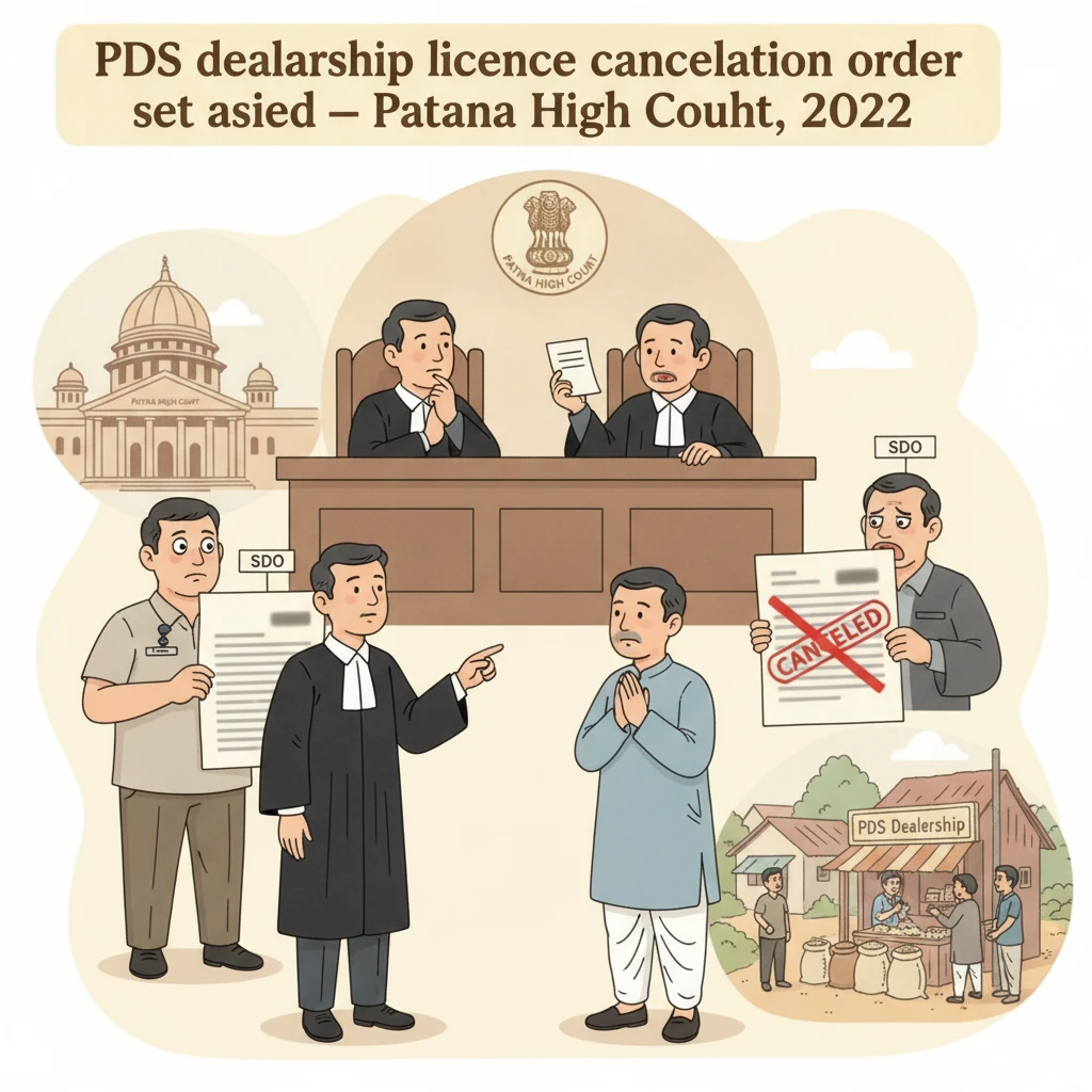 Illustration of Patna High Court reviewing cancellation of a PDS shop licence.