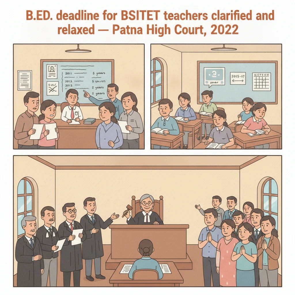 Illustration of Patna High Court reviewing eligibility rules for BSITET 2011 teacher appointments.