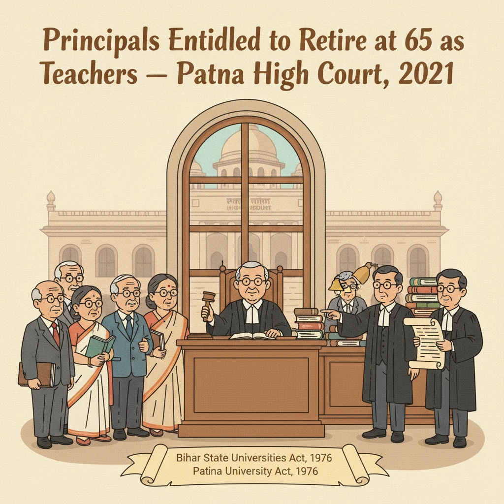 Illustration of Patna High Court examining retirement age of college principals in Bihar.