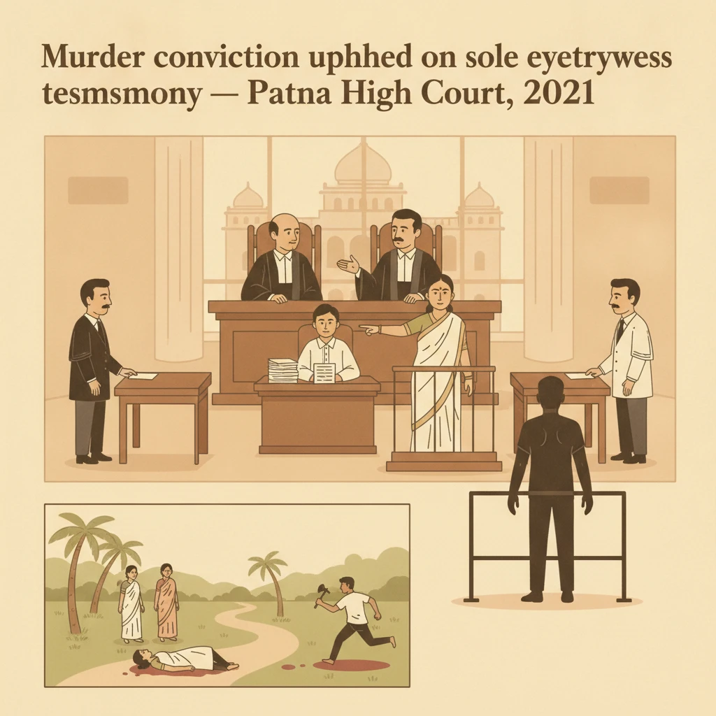 Illustration of Patna High Court bench hearing a rural murder appeal based on sole eyewitness evidence.