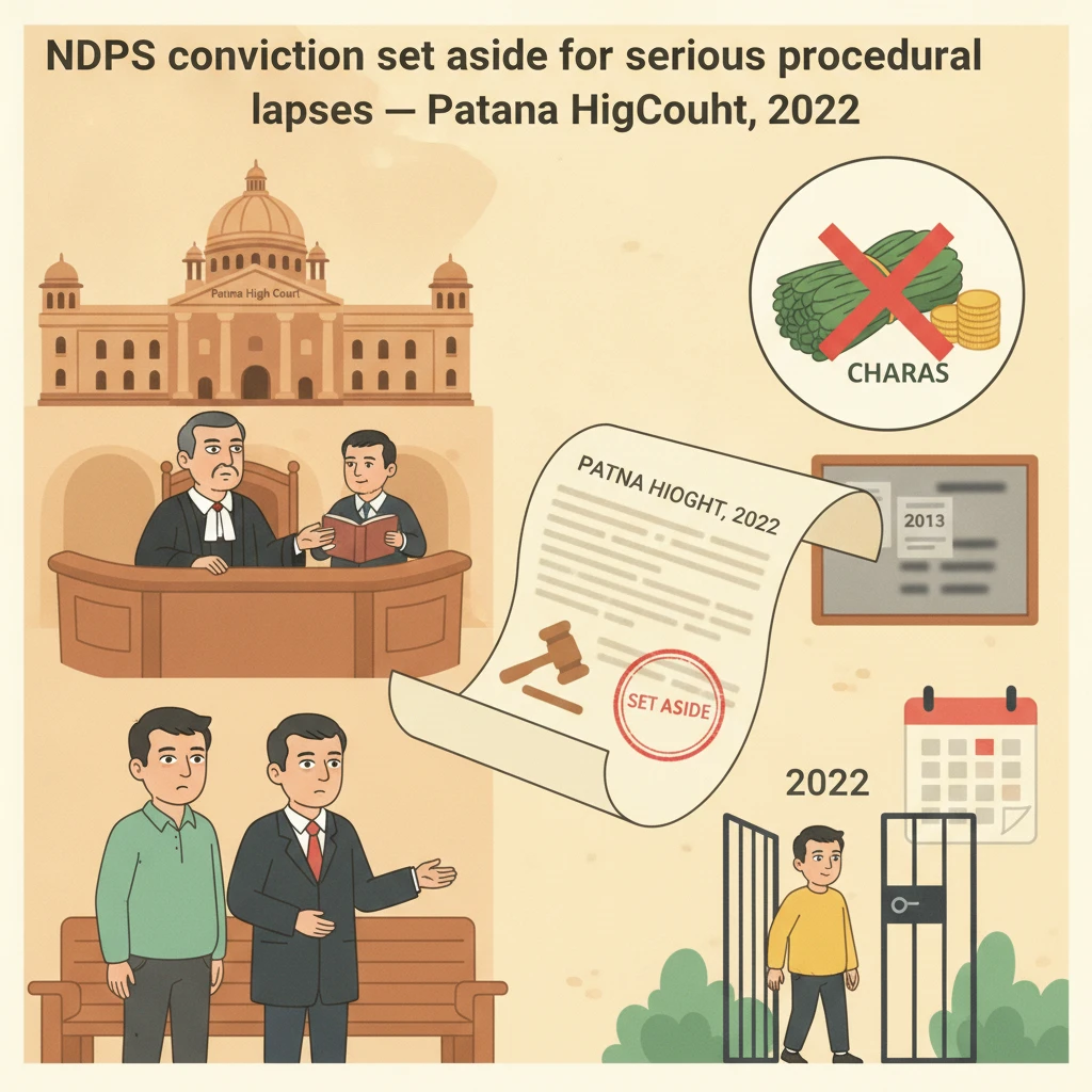 Courtroom illustration depicting NDPS appeal hearing before Patna High Court judges.