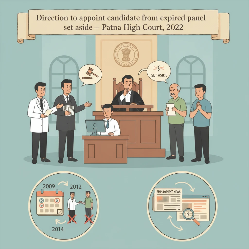 Courtroom scene showing judges reviewing a dispute over government recruitment panel validity.