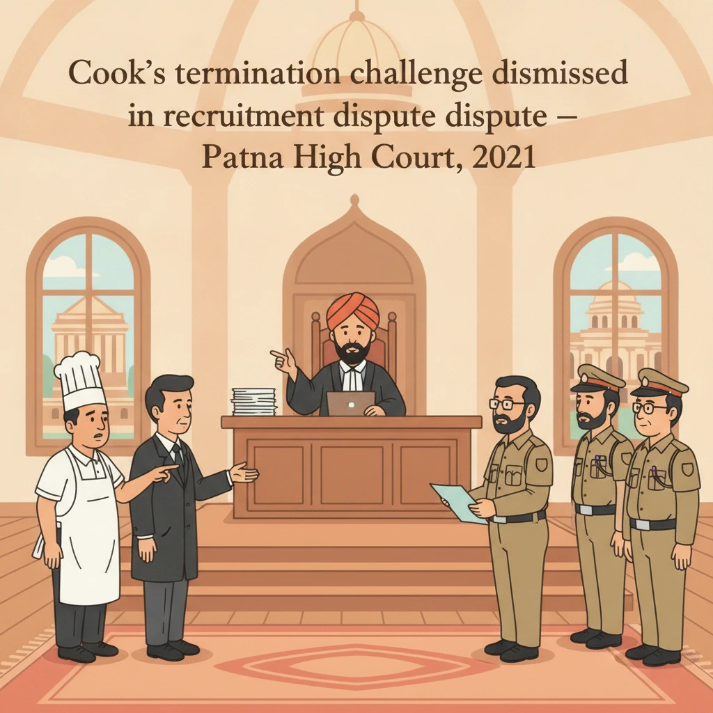 Illustration of Patna High Court during a recruitment termination dispute involving a Bihar Military Police cook.