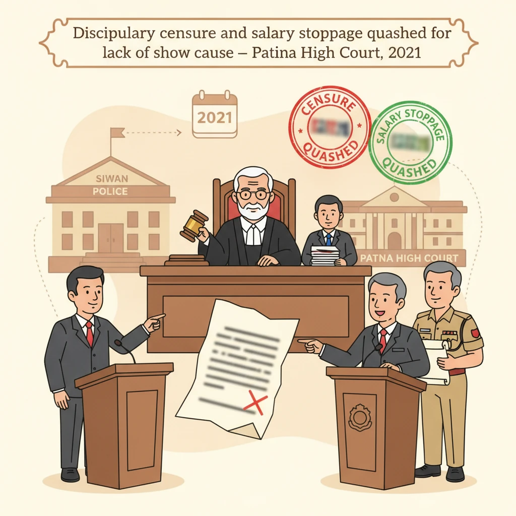 Patna High Court courtroom illustration focusing on a police disciplinary enquiry dispute.