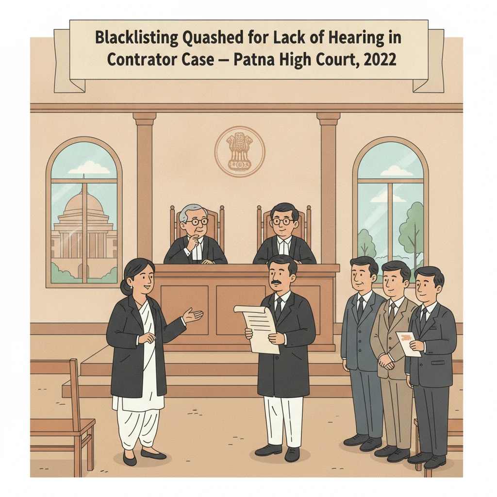 Illustration of Patna High Court reviewing a government contractor blacklisting order.