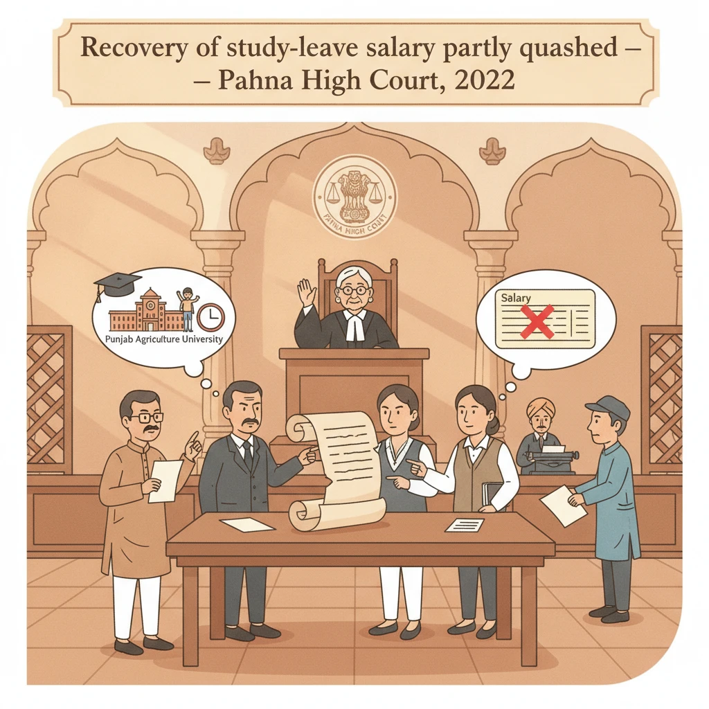 Illustration of Patna High Court judging a dispute on university study-leave salary recovery.