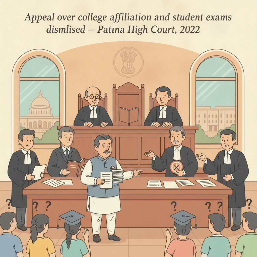 Patna High Court judges hearing a case on college affiliation and student exams.