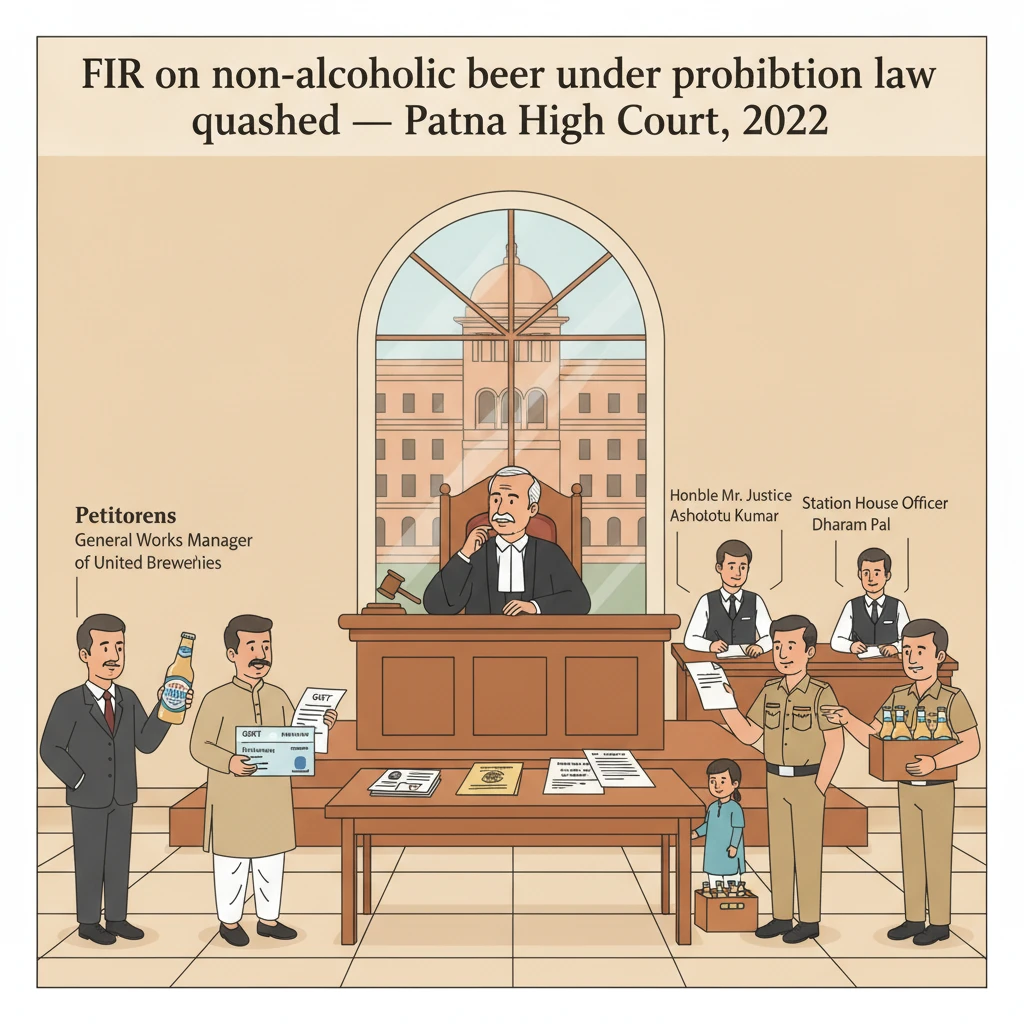 Illustration of Patna High Court examining a prohibition FIR about non-alcoholic beer.