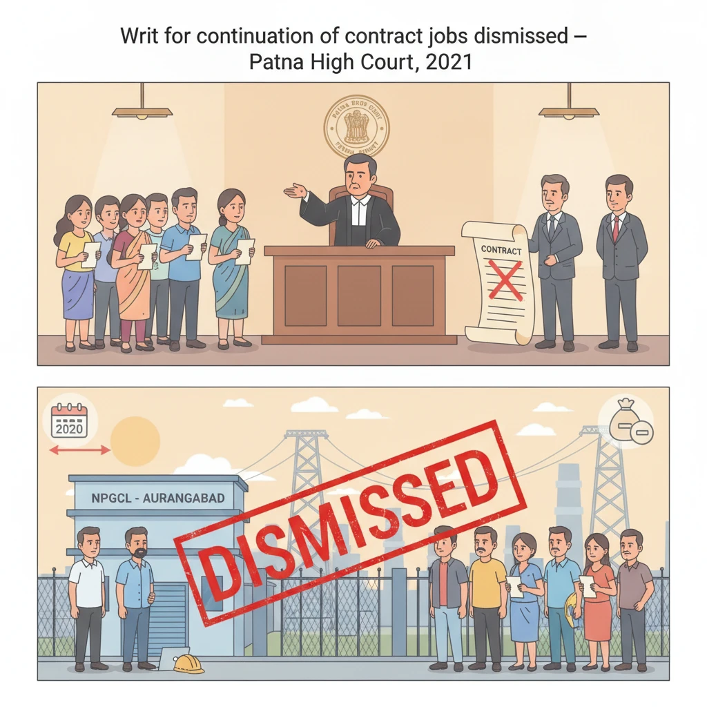 Illustration of contract workers at a power plant seeking relief before the Patna High Court.