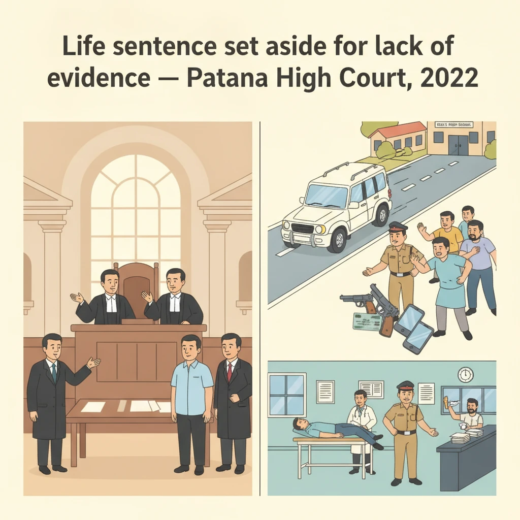 Courtroom illustration showing judges reviewing a murder conviction for lack of evidence.