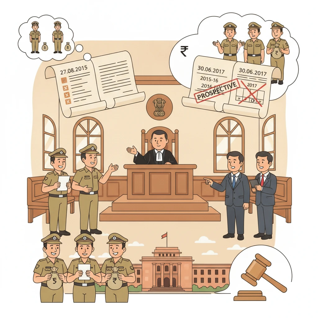 Illustration of Patna High Court examining salary benefits for Bihar Vigilance employees.