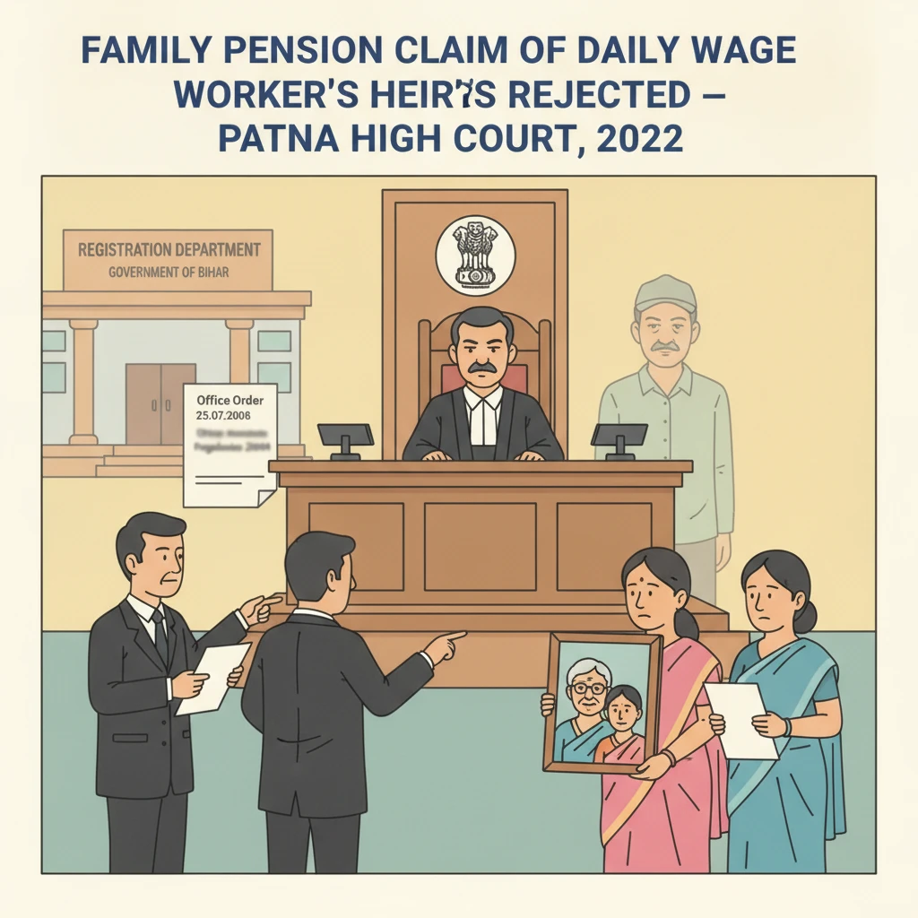 Courtroom illustration of a pension dispute before the Patna High Court.