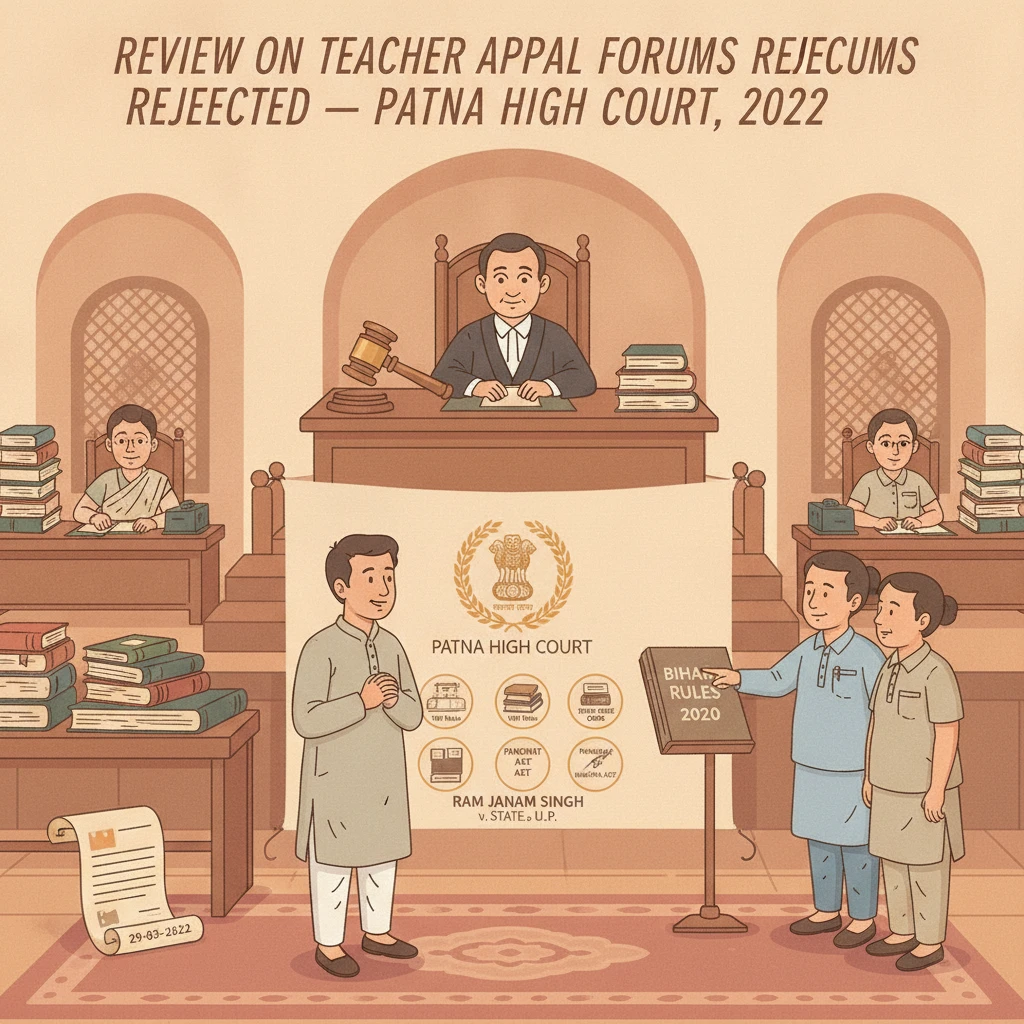Illustration of Patna High Court hearing a dispute on teacher service appeal forums.