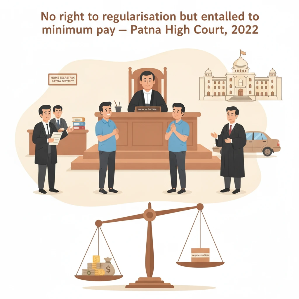 Illustration of the Patna High Court building symbolising a ruling on a daily-wage driver’s pay and regularisation claim.