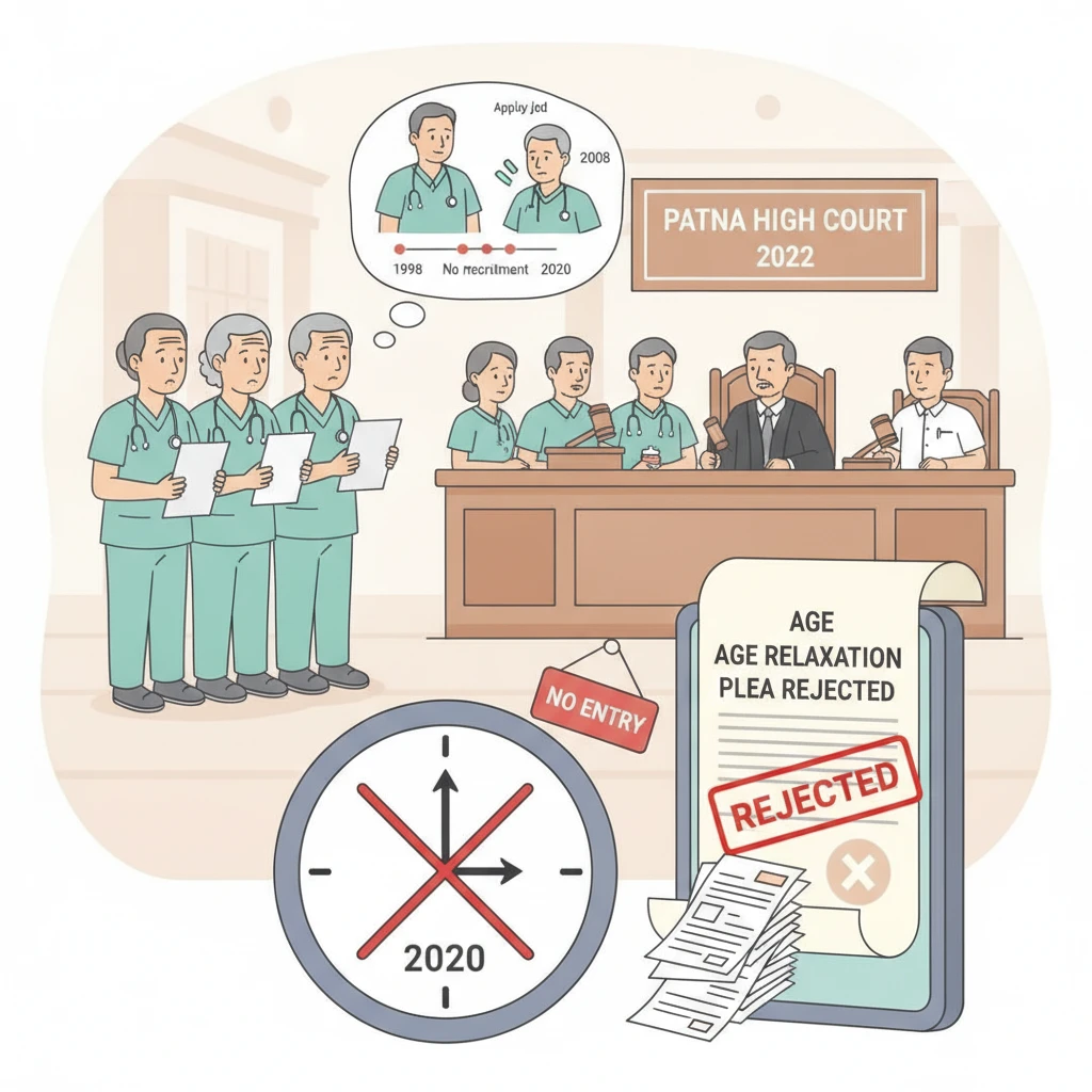 Courtroom scene illustrating Patna High Court decision on age bar in Ayush Medical Officer recruitment.