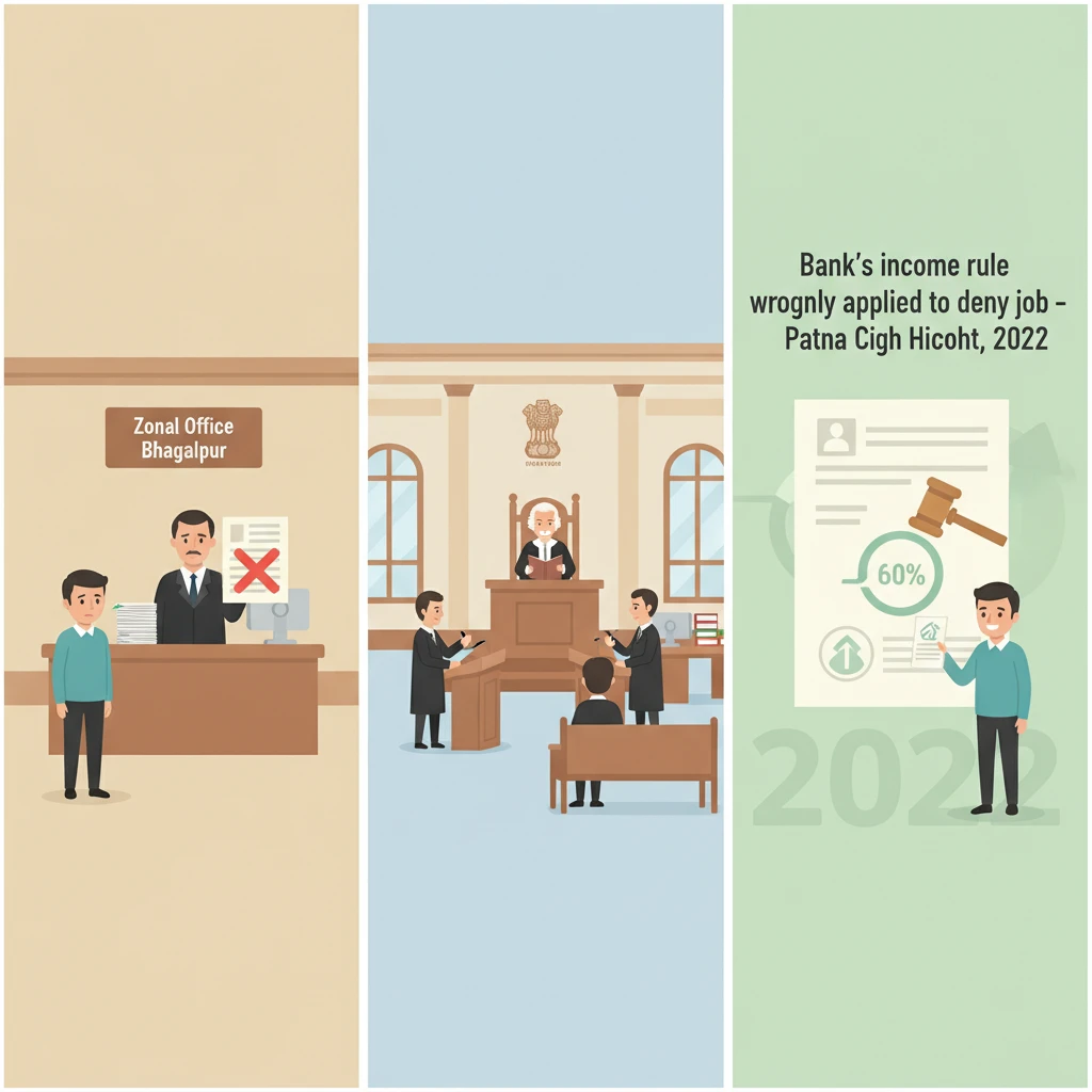 Illustration of Patna High Court reviewing a bank’s compassionate appointment decision