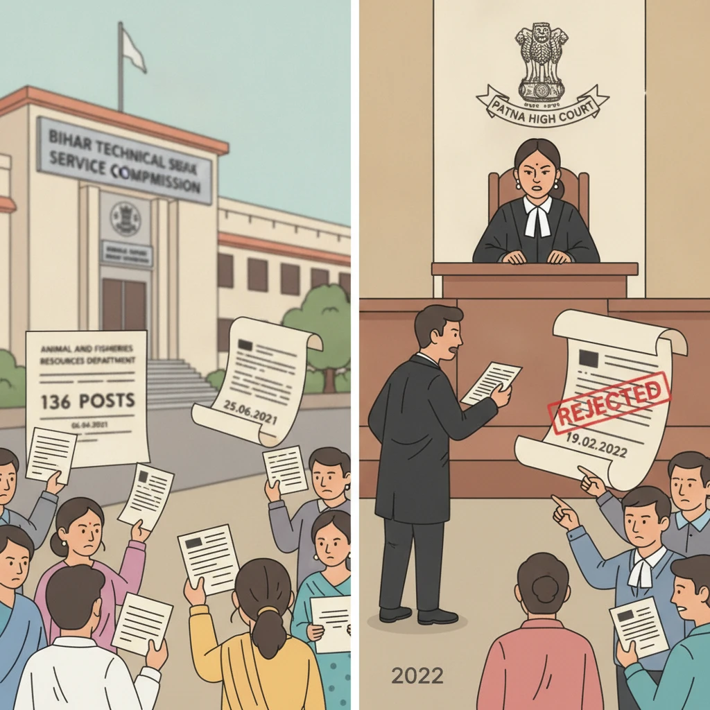 Illustration of Patna High Court examining a government recruitment dispute.