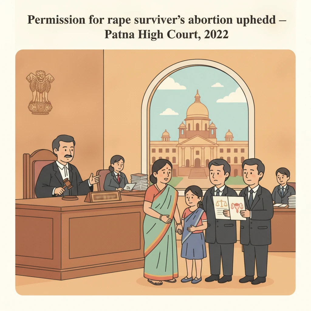 Courtroom and hospital setting illustrating Patna High Court ruling on abortion for rape survivor.