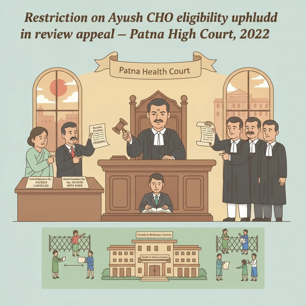 Illustration of Patna High Court reviewing eligibility for Community Health Officer training.