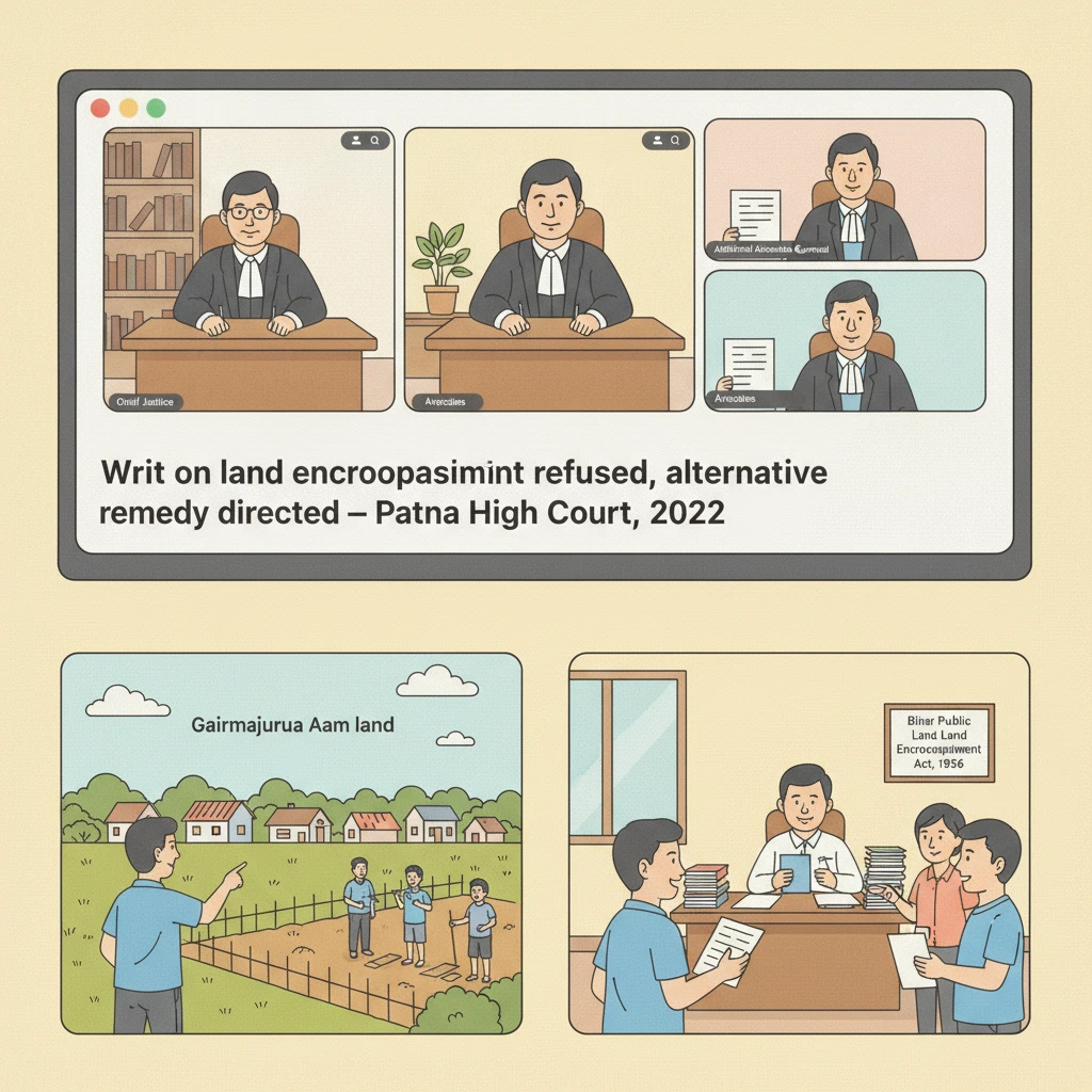 Illustration of the Patna High Court examining a village public land encroachment dispute.