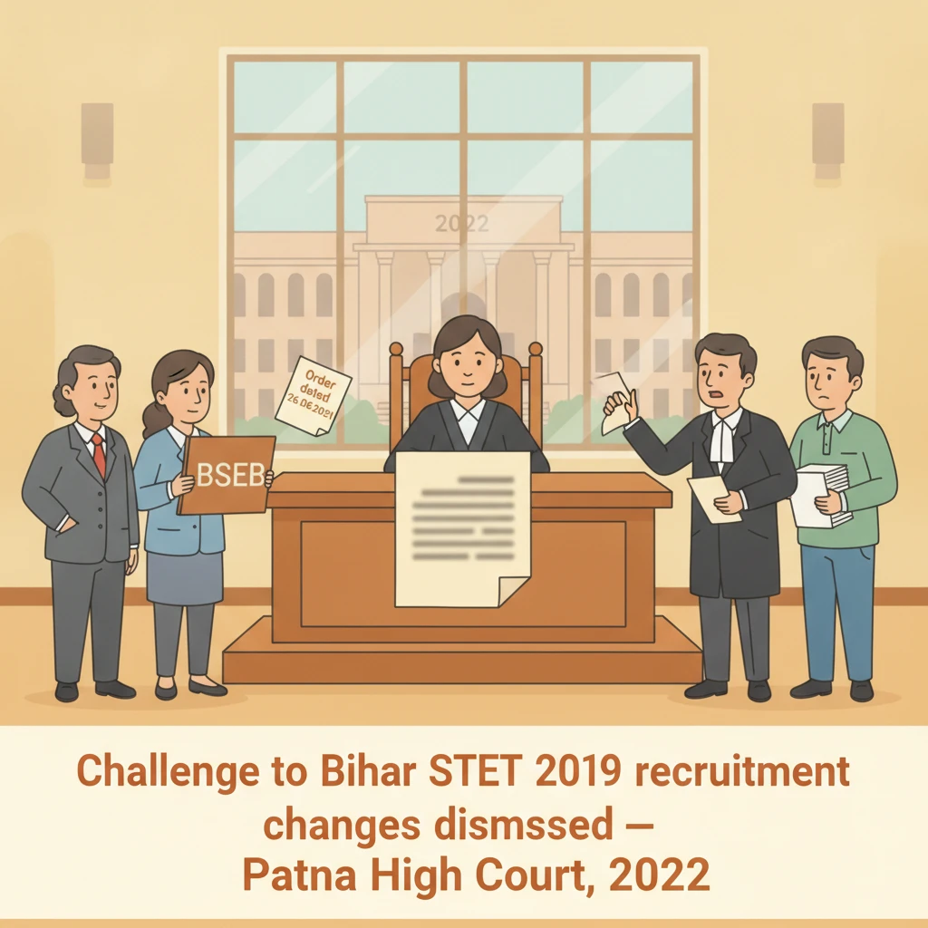 Courtroom scene illustrating Patna High Court decision on Bihar STET 2019 teacher recruitment policy.