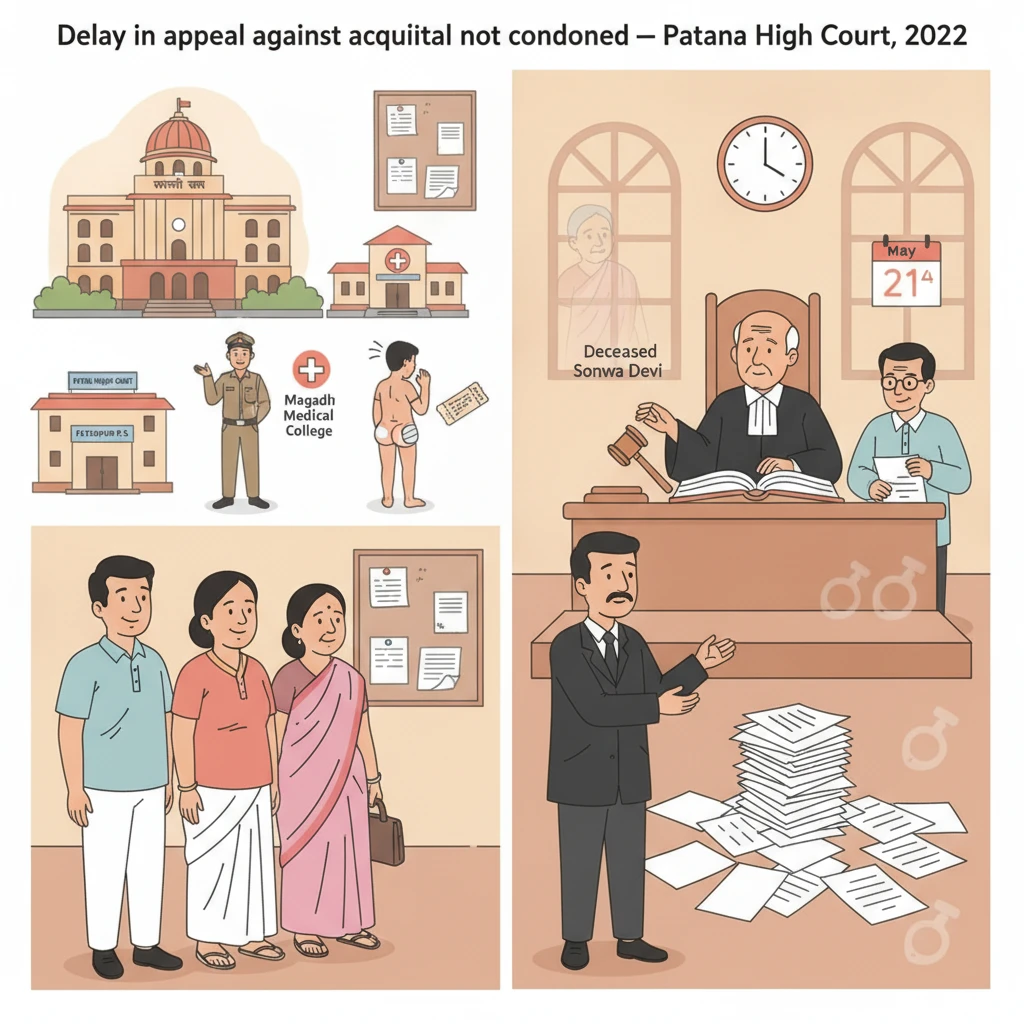 A view of a courtroom representing the Patna High Court deciding a delayed criminal appeal.