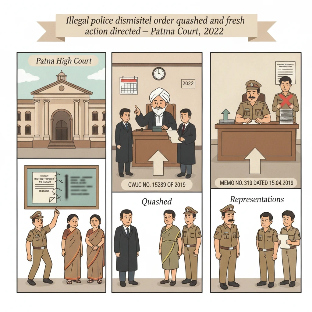 Illustration of Patna High Court reviewing dismissal of Bihar Police constables.