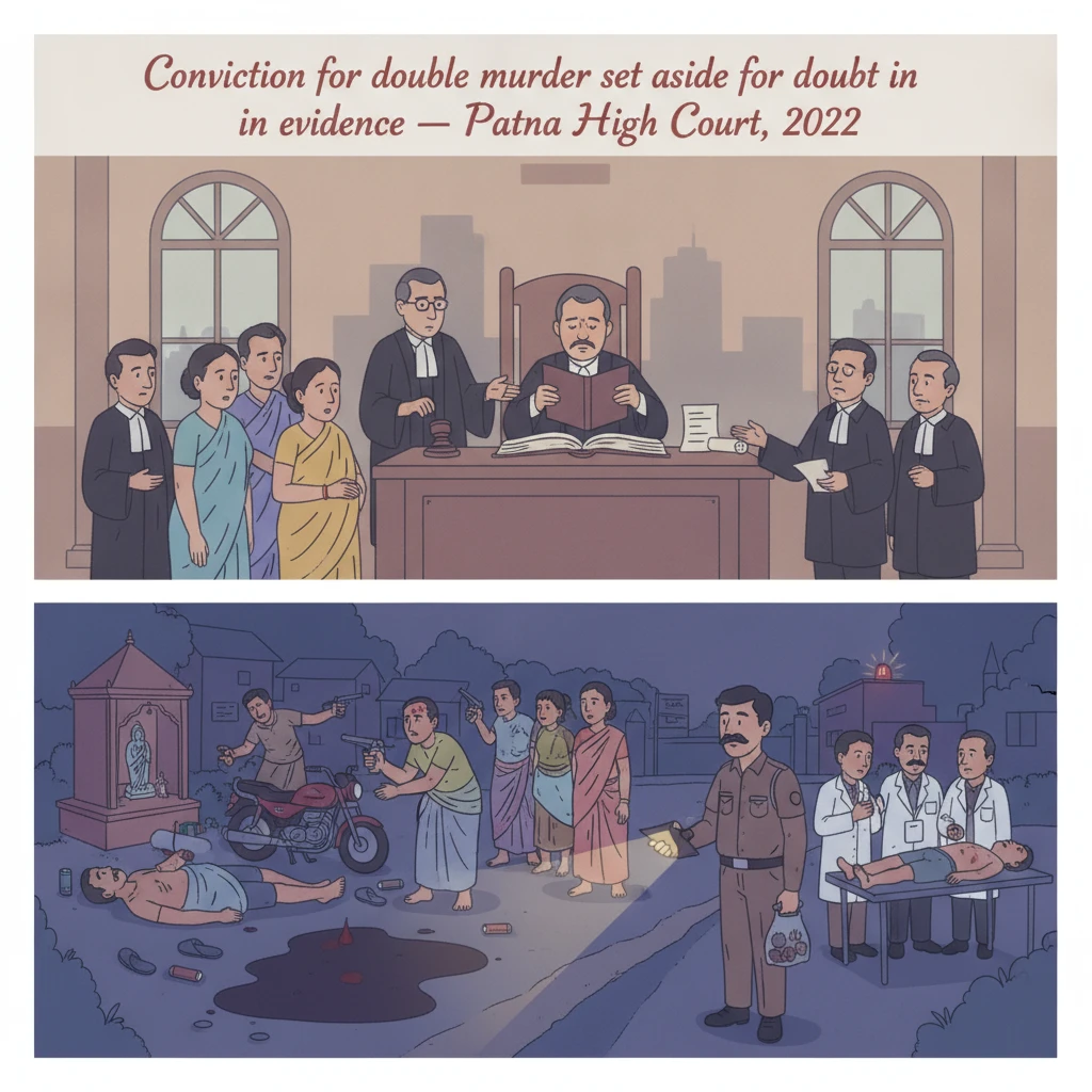 Courtroom scene at Patna High Court in a criminal appeal on double murder evidence