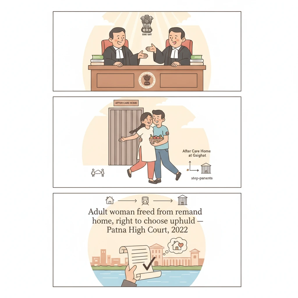 Illustration of Patna High Court bench hearing a case on release from a remand home.