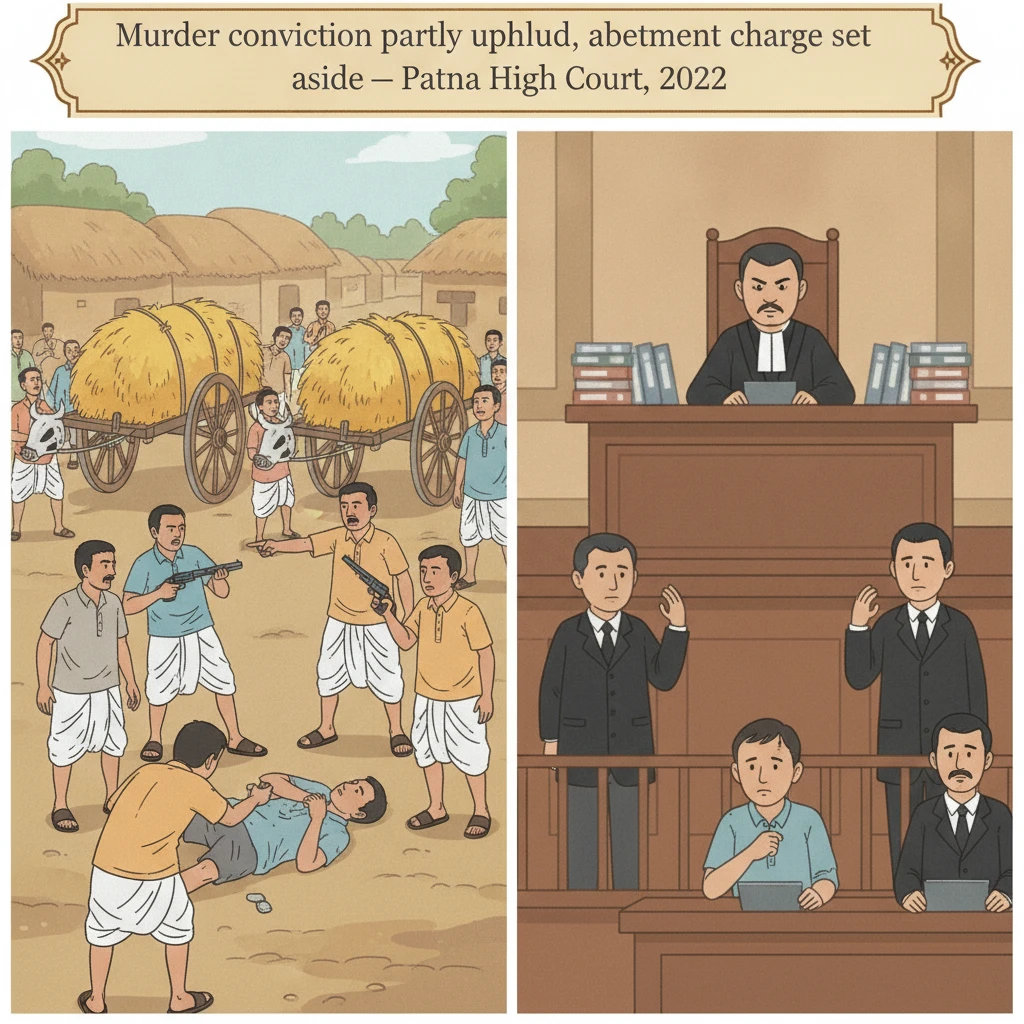 Patna High Court judges hearing a rural murder appeal involving firearm use.
