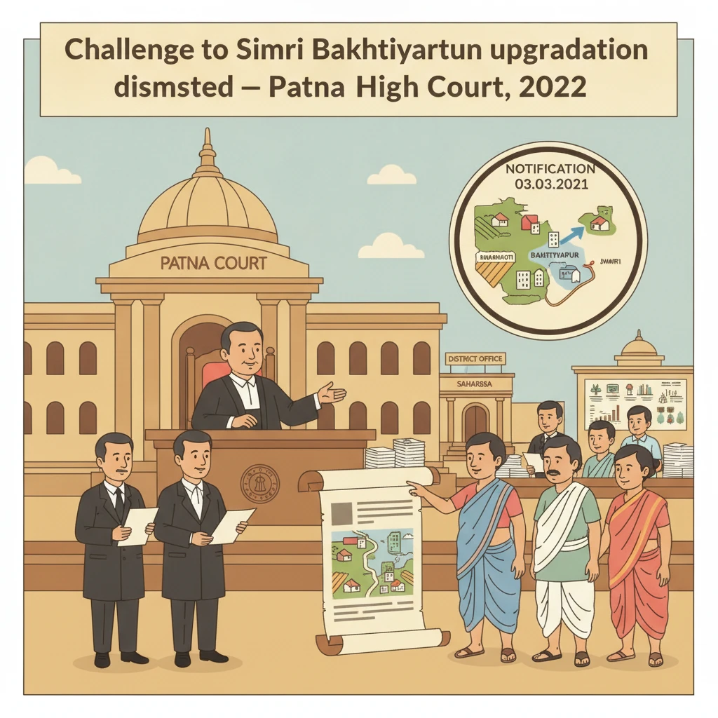 Illustration of Patna High Court reviewing a challenge to municipal upgradation in Bihar.