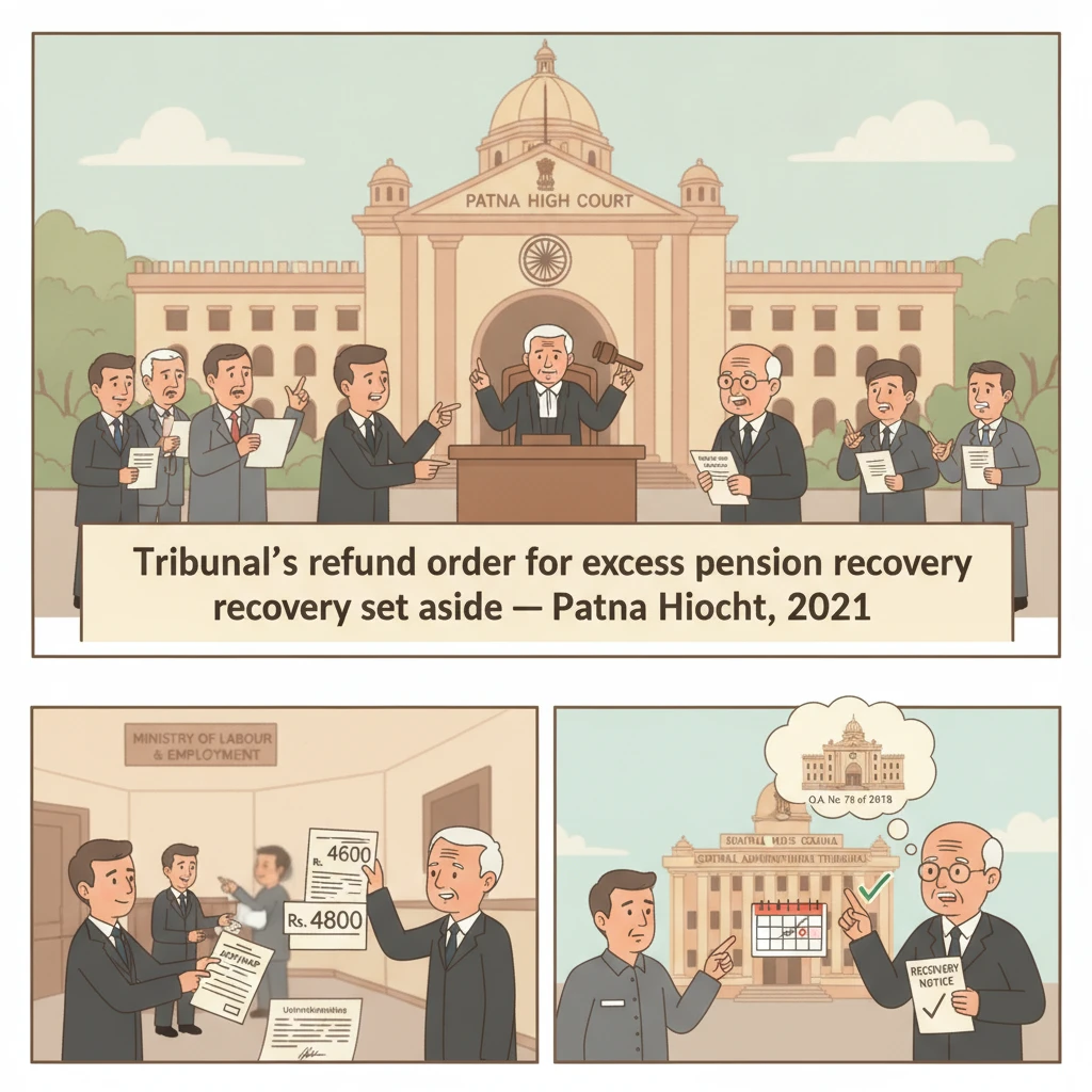 Illustration of Patna High Court examining recovery of excess retiral dues from a retired government employee.