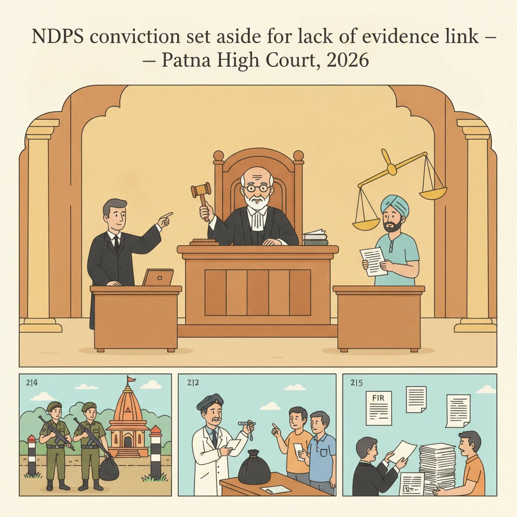 Courtroom scene illustrating Patna High Court review of NDPS ganja conviction.