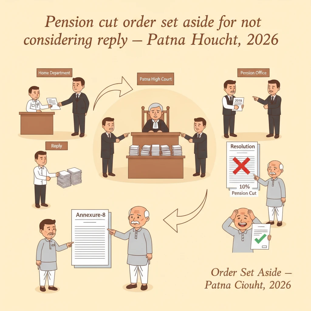 Illustration of Patna High Court reviewing a departmental pension deduction order.