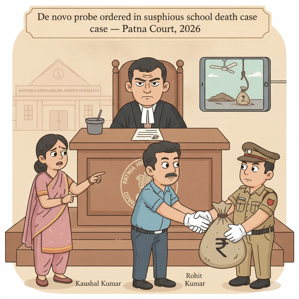 Courtroom scene symbolising Patna High Court ordering a fresh investigation into a suspicious death case.
