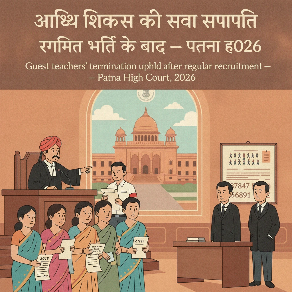 Illustration of Patna High Court reviewing Bihar government policy on guest teachers.