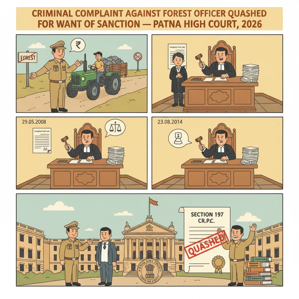 Illustration of Patna High Court considering criminal case against a forest officer