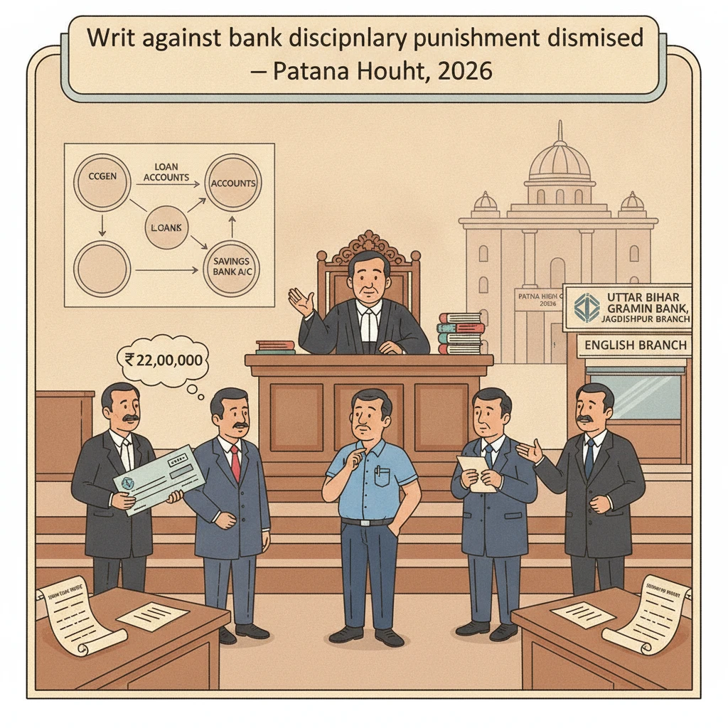 Illustration of Patna High Court reviewing disciplinary action against a bank officer.