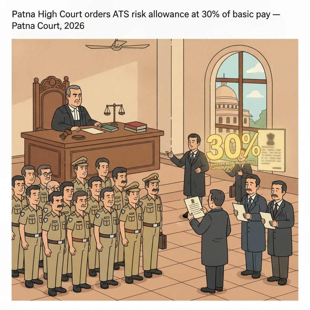 Illustration of Patna High Court reviewing risk allowance for ATS police personnel.