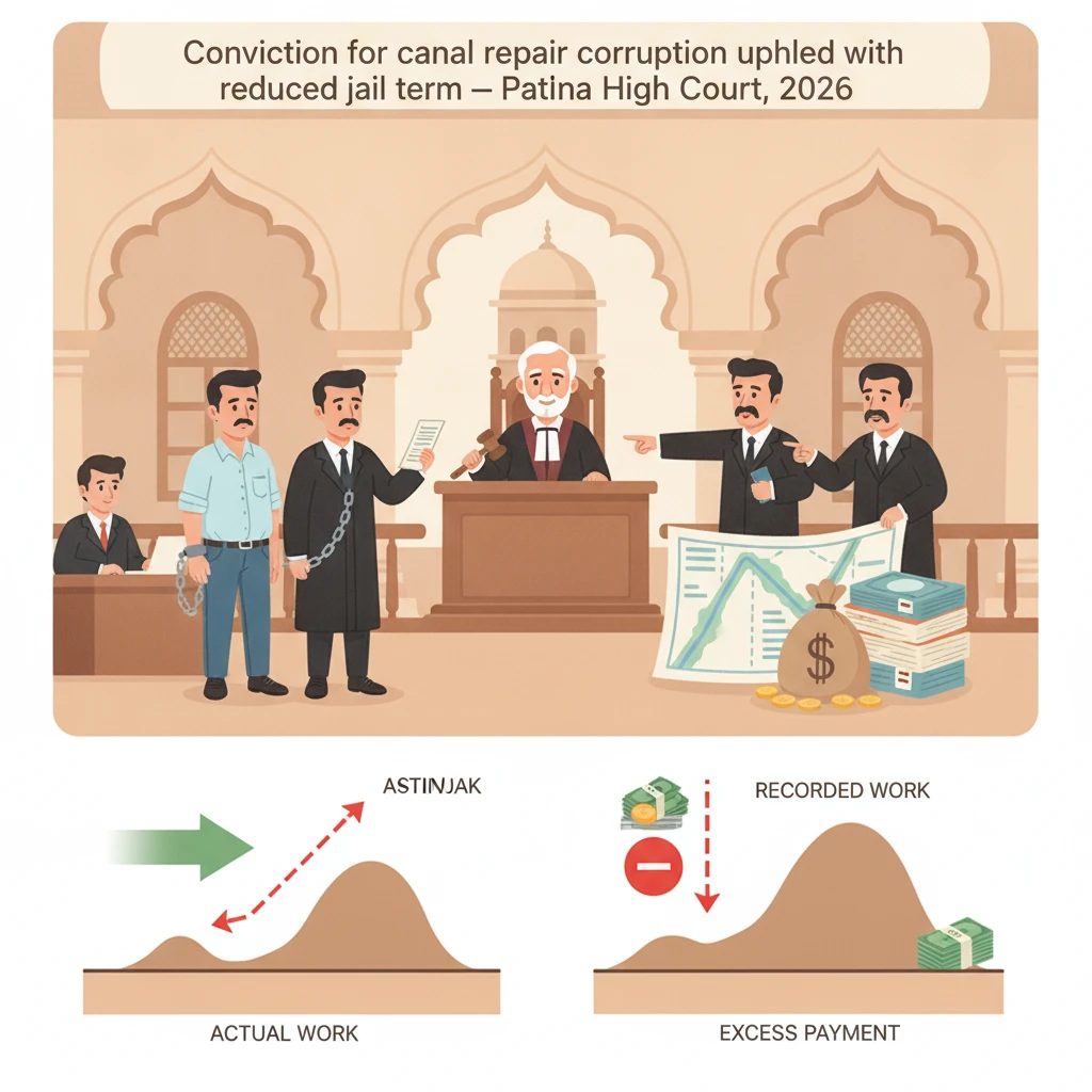 Illustration of Patna High Court reviewing vigilance corruption appeals on canal repair works.