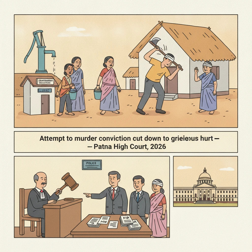 Courtroom scene representing Patna High Court hearing a criminal appeal on assault charges.