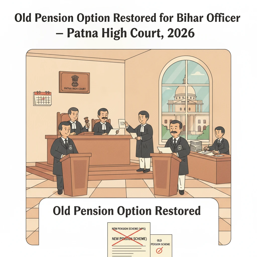 Illustration of Patna High Court examining a dispute over old and new pension schemes.