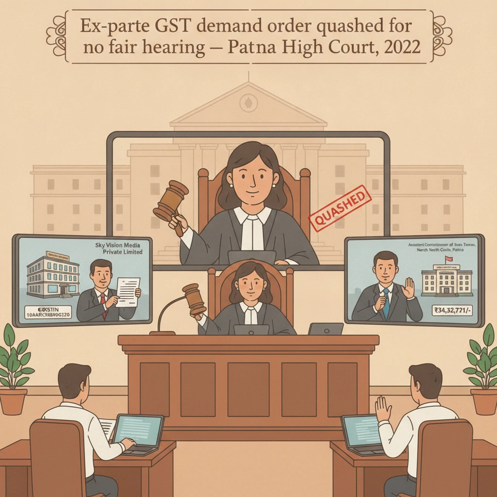 Illustration of Patna High Court reviewing an ex-parte GST tax demand.