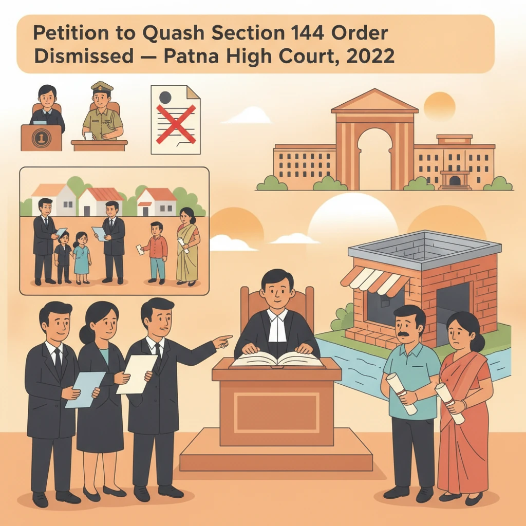 Courtroom scene depicting hearing on Section 144 CrPC over land dispute in Bihar
