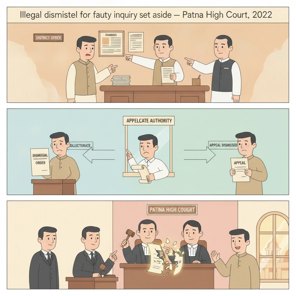 Illustration of Patna High Court reviewing a disciplinary dismissal of a government revenue employee.